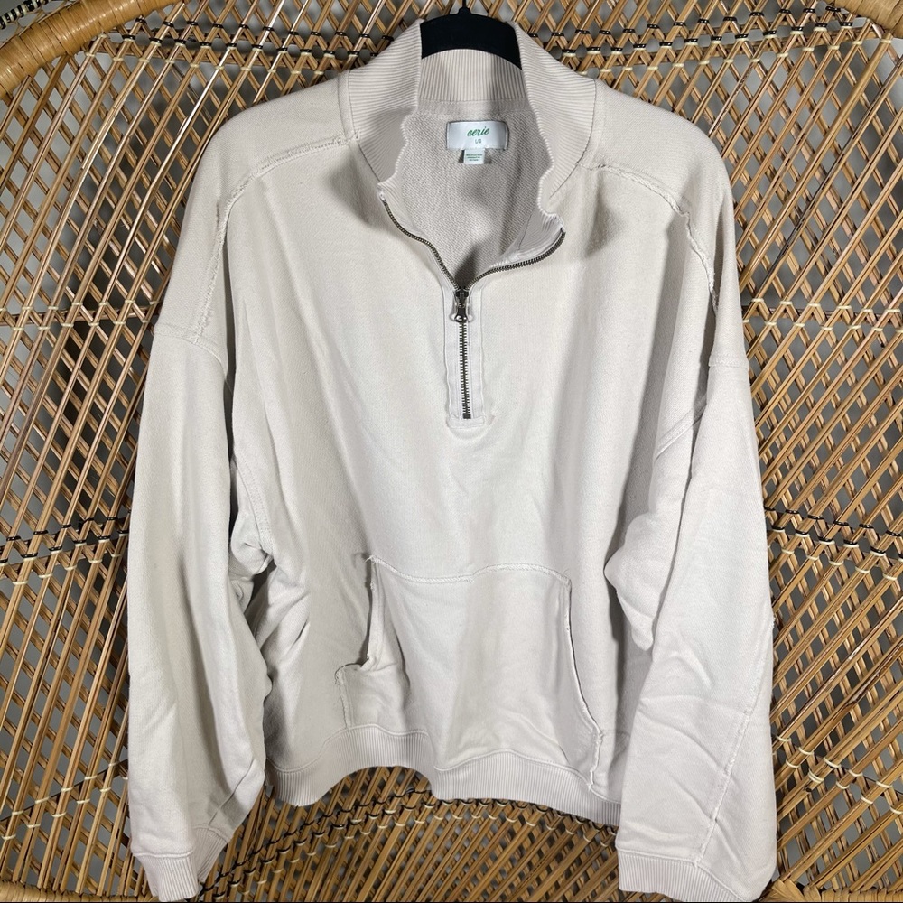 aerie half-zip sweatshirt in light beige